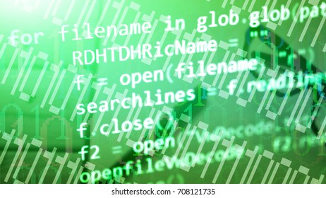 Abstract computer script code. Programming code screen of software developer. Software Programming Work Time. Code text written and created entirely by myself.