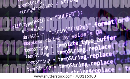 Abstract computer script code. Programming code screen of software developer. Software Programming Work Time. Code text written and created entirely by myself.