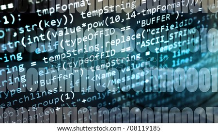 Abstract computer script code. Programming code screen of software developer. Software Programming Work Time. Code text written and created entirely by myself.