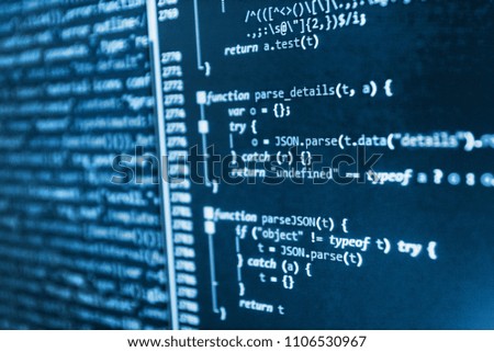 Abstract computer script code. Screenshot with random parts of p
