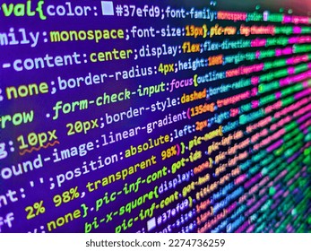 Abstract computer script source code. Matrix byte of binary data rian code running abstract background in dark blue digital style. Keyword planning and targeting