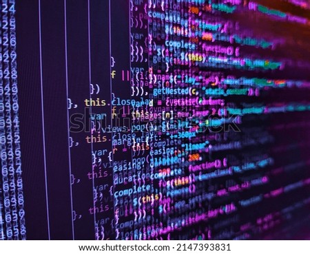 Abstract computer script source code. Screen of web developing javascript code. Programming code abstract technology background of software developer and Computer script