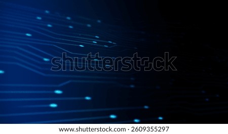 Abstract computer technology blue background banner futuristic business data technology modern concept, circuit board shape lines connecting link structure dark blue contrast. Abstract background 