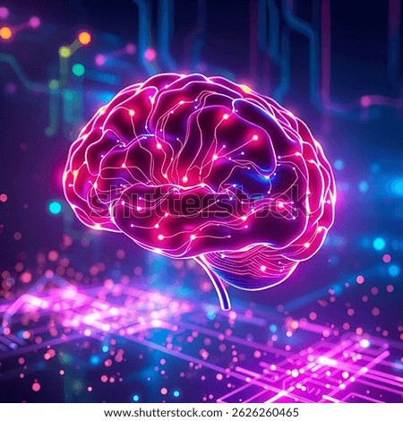 Abstract concept of artificial intelligence shown as a glowing digital brain with circuit-like patterns and data flow