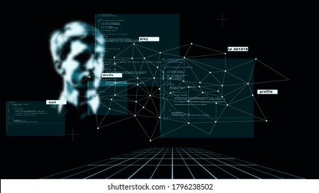 Abstract Concept, Digital Identity, Identification And Scanning. Modern Digital Technologies, Data Collection And Analysis