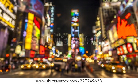 Abstract and conceptual view of New York city in the USA showcasing The lights of Times Square at night.
