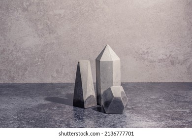 Abstract concrete Crystal Shapes on grey background