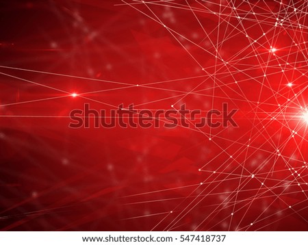 Abstract connected dots on bright red background. Technology concept