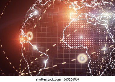 Abstract connected dots on earth. Technology concept