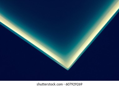 Abstract Contemporary Architecture Background, Ceiling Lighting Corner, Neon Light Stripe Over Dark Blue