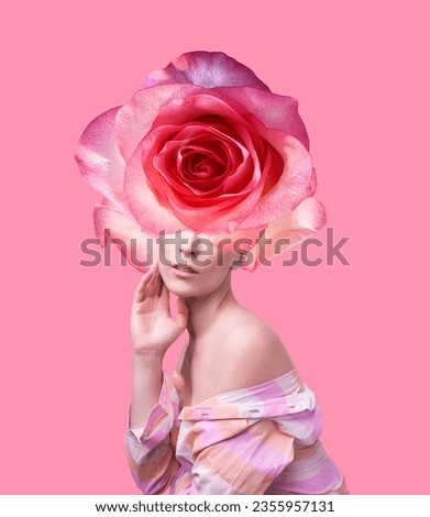 Similar – Portrait of real serene woman with vivid dyed pink fuchsia hairstyle. Peony flower, green nature backdrop. Trendy colorful hair, stylish haircut