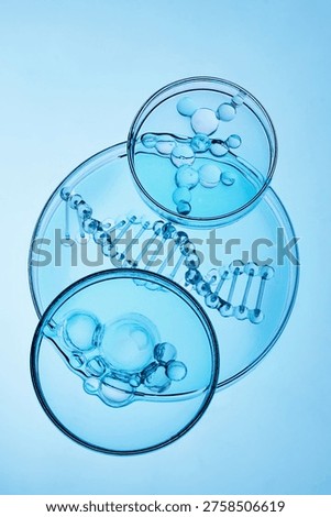 Abstract cosmetic lab. Visualizing dna helix and molecular structures in petri dishes