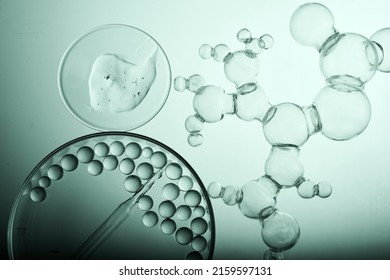 Abstract cosmetic laboratory. Chemical laboratory research. Cosmetic Essence Molecule Bubble - Shutterstock ID 2159597131