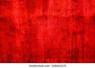 Abstract Cracked Red Wall For Background. Spooky And Also Creepy Wall Texture Background. Horror Concept