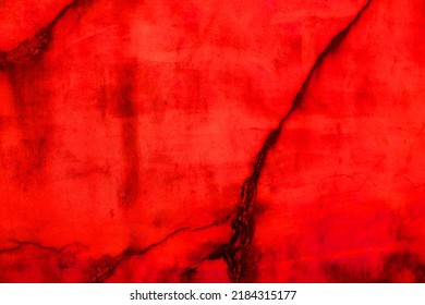 Abstract Cracked Red Wall For Background. Spooky And Also Creepy Wall Texture Background. Horror Concept