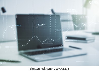 Abstract Creative Analytics Data Spreadsheet On Modern Computer Background, Analytics And Analysis Concept. Multiexposure