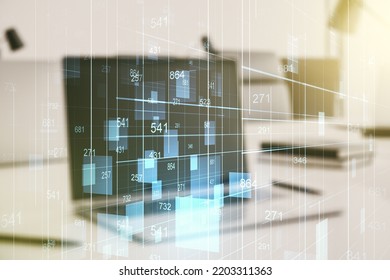 Abstract Creative Analytics Data Spreadsheet On Modern Computer Background, Analytics And Analysis Concept. Multiexposure