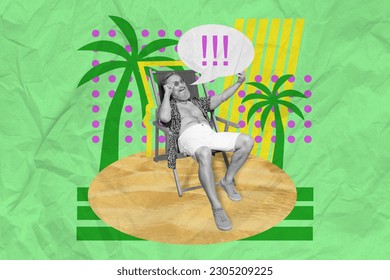 Abstract creative artwork photo collage of satisfied good mood retired man sitting in armchair enjoy vacation isolated painted background - Powered by Shutterstock