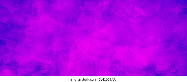 Abstract creative bright purple magenta stucco Background. Beautiful Panoramic Surface plaster Texture with color brush strokes. Wide Angle web banner with copy space for design. Universal Wallpaper