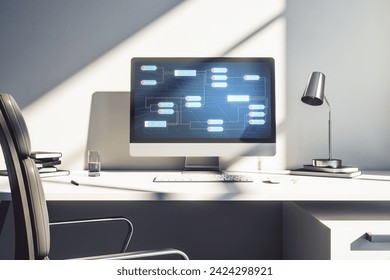 Abstract creative coding concept on modern laptop screen. 3D Rendering