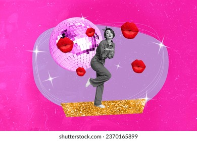 Abstract creative composite photo collage of gorgeous beautiful girl send kiss to you on retro event isolated on painted background - Powered by Shutterstock