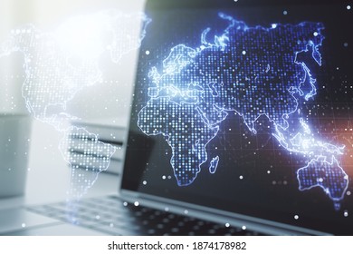 Abstract creative digital world map on modern computer background, globalization concept. Multiexposure - Powered by Shutterstock - Get 15% off with code: PIKWIZARD15