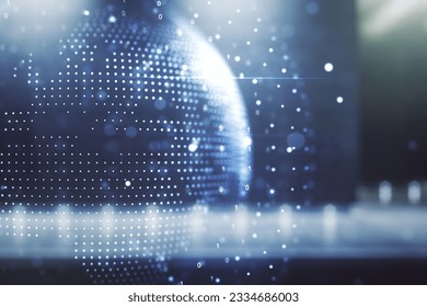 Abstract creative world map interface on blurry modern office building background, international trading concept. Multiexposure - Powered by Shutterstock