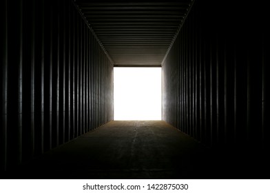 Abstract Dark Background. Empty Inside Cargo Container Truck.