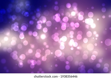 Abstract Dark Blue Gradient Pink Purple Background Texture With Glitter Defocused Sparkle Bokeh Circles And Glowing Circular Lights. Beautiful Backdrop With Bokeh Light Effect.