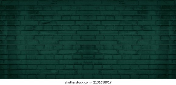 Abstract dark green colored colorful painted damaged rustic brick wall brickwork stonework masonry texture background banner panorama pattern template architecture	