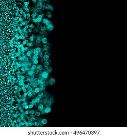 Abstract Dark Teal Turquoise And Aqua Mint Green Color Confetti Black Background Or Party Invitation For Birthday Gala Night Or Christmas With Copy Space