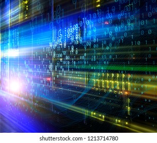 Abstract data flow background with binary code. Dynamic waves technology concept information stream.