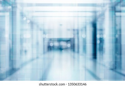 abstract defocused blurred technology space background, empty business corridor or shopping mall. Medical and hospital corridor defocused background with modern laboratory (clinic) - Shutterstock ID 1350633146