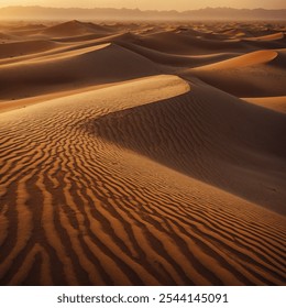 An abstract desert landscape featuring swirling, vibrant hues of orange, red, and yellow, with minimalist shapes that hint at sand dunes and sun-drenched horizons.  - Powered by Shutterstock