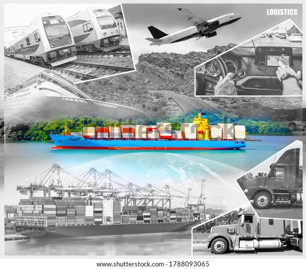 Abstract\
design background, Trucks and transport. Highway and delivering.\
Collage with double exposure. Logistics\
concept