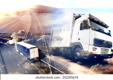 Abstract design background Trucks   transport Highway   delivering 