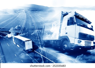 Abstract design background Trucks   transport Highway   delivering 