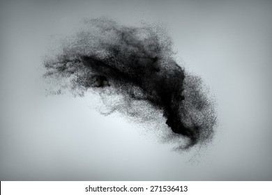 Abstract design of black powder cloud against gray background