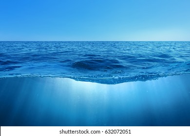 Abstract design of tropical sea water split line with underwater and sky