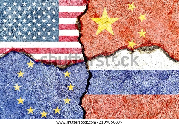 Abstract design USA China Europe Russia\
international countries politics economy culture interests\
conflicts concept\
background