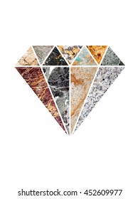 Abstract diamond shape collage poster made of various marbles