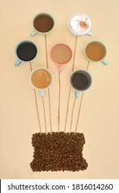 Abstract Different Cups Of Coffee Hot Air Baloon