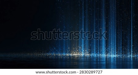 Abstract digital art featuring vertical blue light streaks emanating from a dark, reflective surface, creating a sense of depth and mystery.