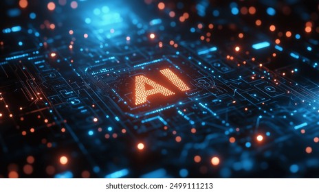 Abstract digital background with AI letters and network connections on a blue color. - Powered by Shutterstock