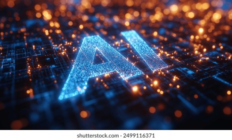 Abstract digital background with AI letters.