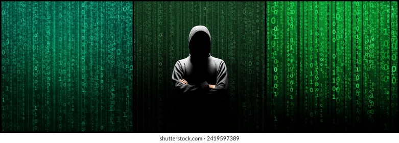 Abstract digital background with binary code. Hackers, darknet, virtual reality and science fiction concept.
