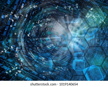 Abstract digital background - digits and cubes in the tunnel.