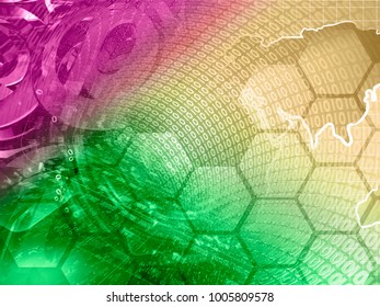 Abstract digital background - digits, map and mail signs, toned.