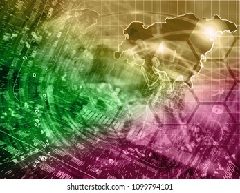 Abstract digital background - digits and map, toned.