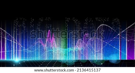 Abstract digital background with graph digital research on black. Analytics computing concept. Big Data. Banner for business, science and technology. 
